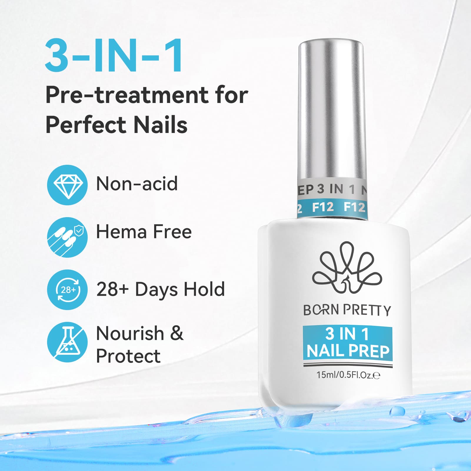BORN PRETTY New Nail Art 3-in-1 Dehydrator Primer Nail Surface Repair Care Liquid Nail Balance Liquid