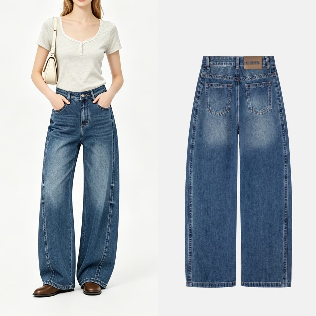 American Style Three-Dimensional Split Curved Seam Jeans for Women 2026 Summer High-Waist Slimming Leg-Shaping Versatile Non-Stretch Dad Jeans