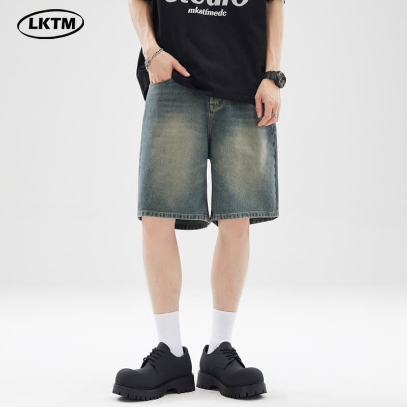 LKTM Men's Wear #Summer American Retro Cleanfit Five-Point Denim Shorts Unisex Loose Couple Versatile Shorts
