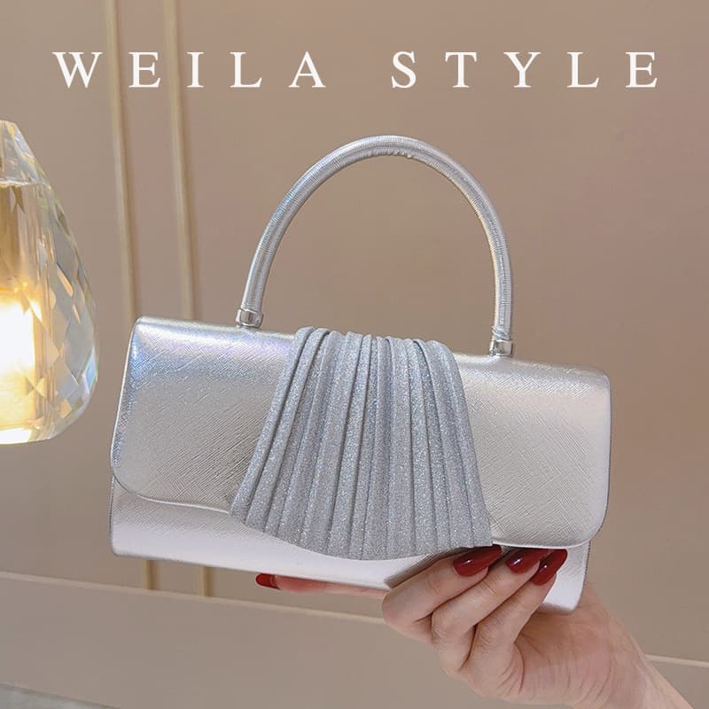Silver Fashion Pleated Handbag Clutch Evening Bag Wedding Banquet Bride Toast Dress Bag Women's Party Bag
