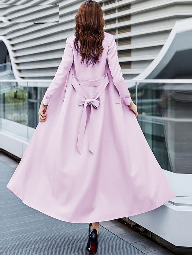2026 Spring/Autumn Knee-Length Trench Coat Slim Fit Elegant Long Belted Lapel Overcoat Plus Size Figure-Flattering Waist-Cinching