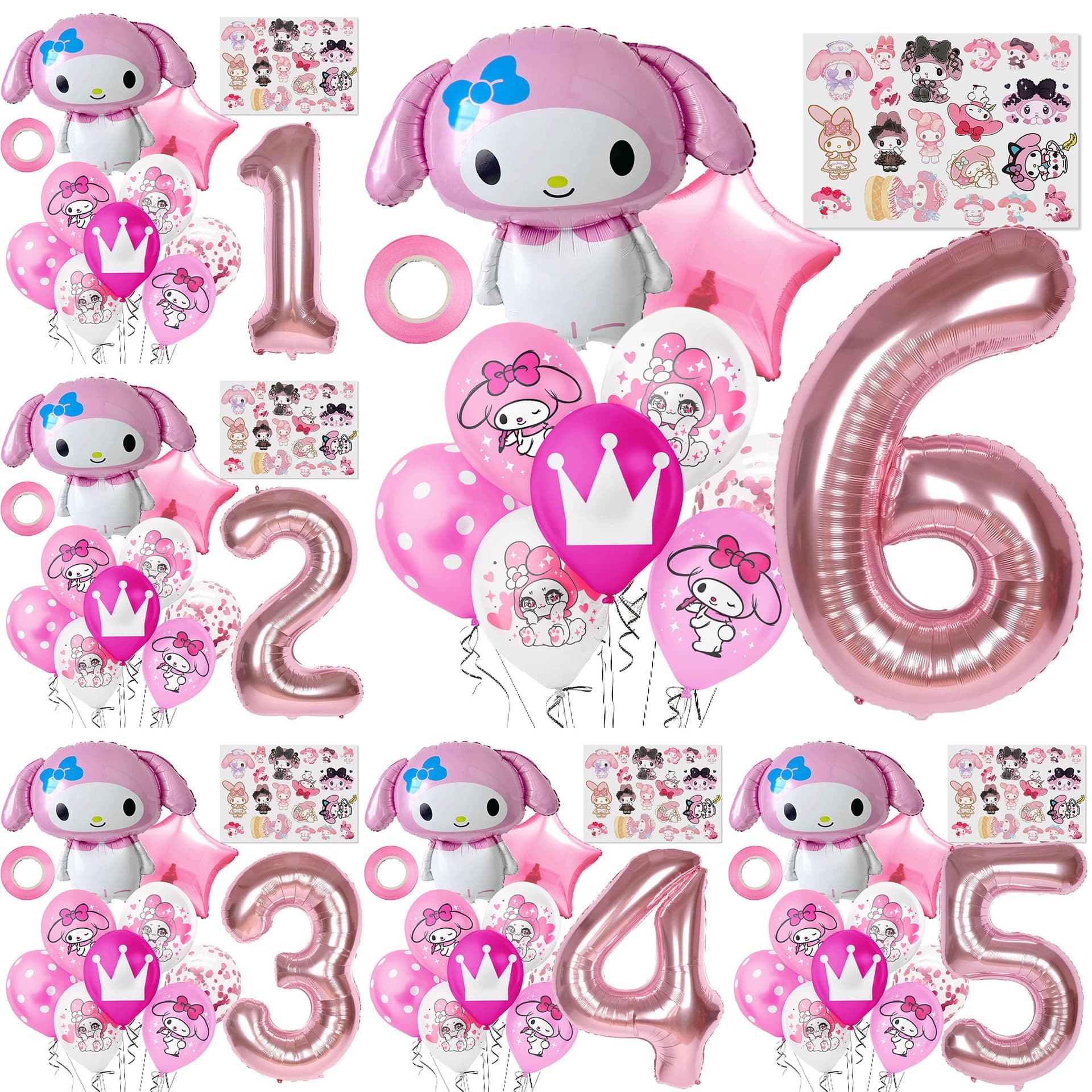 Cartoon My Melody Foil Balloon Sanrio Baby 1-9 Birthday Party Decoration Balloon Set