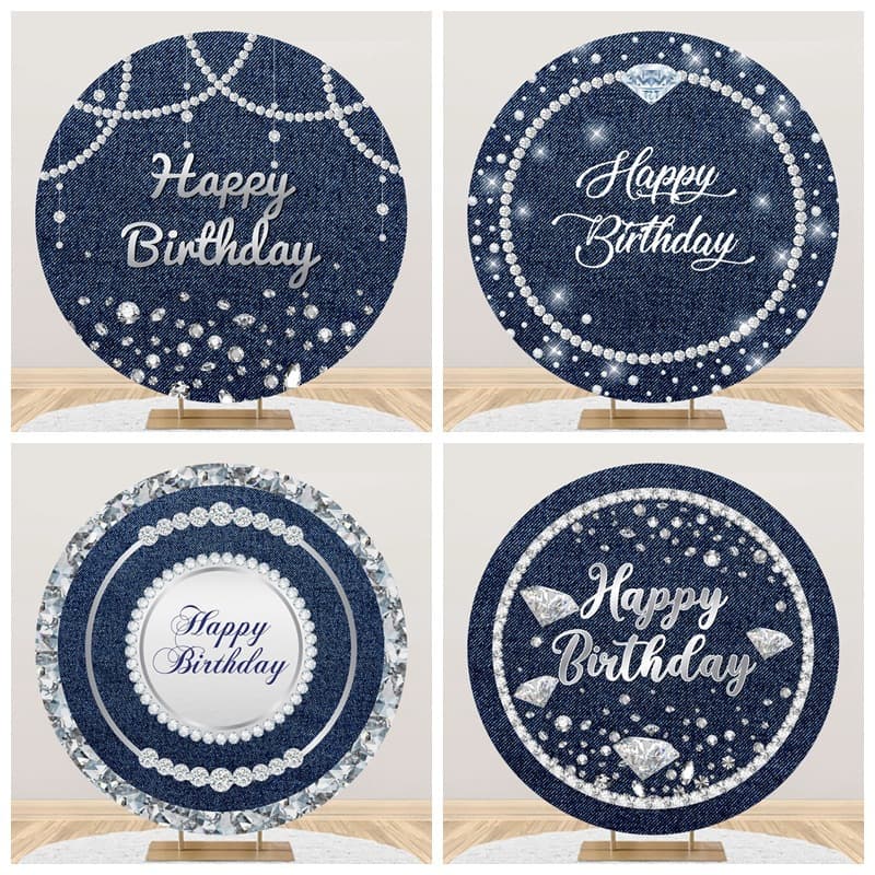 Diamond Pearl Denim Style Adult Birthday Party Decoration Export New Photo Booth Round Backdrop Cloth