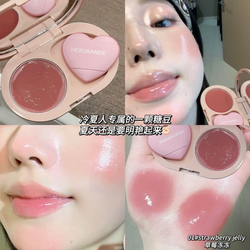 HERORANGE Soft Mist Cloud Blush & Lip Mud 2-in-1 Natural Glow Watery Blush Makeup