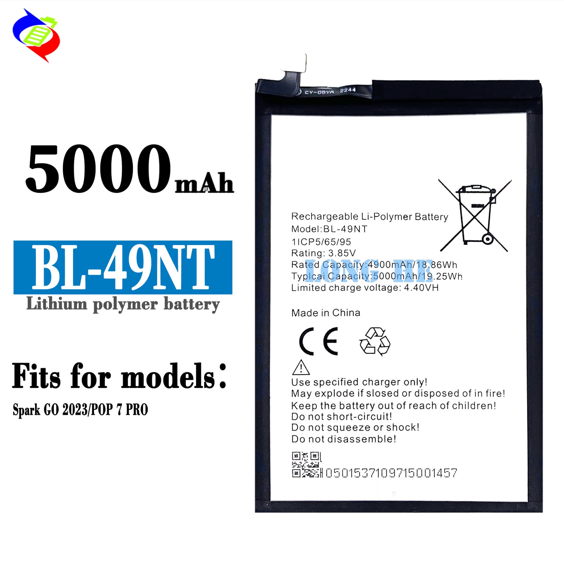 Compatible with Tecno Spark GO 2023/POP 7PRO Mobile Phone Battery BL-49NT Wholesale for Export