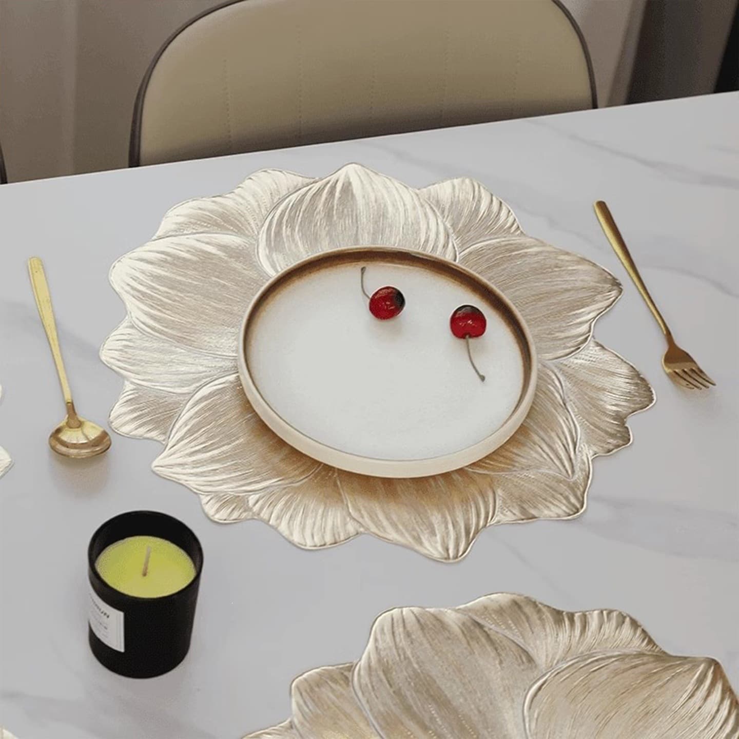 Elegant Lotus Non-Slip Placemat, Cup Mat & Coaster, PVC Heat-Resistant Thickened, Ins Style, Hotel & Home Use, Washable
