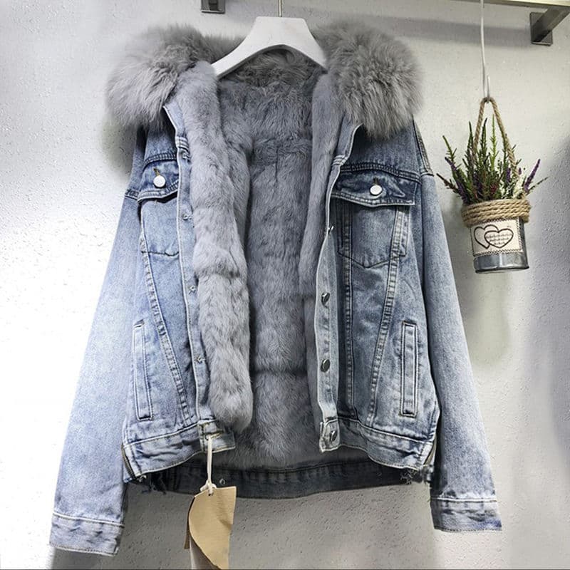 Denim Fleece Lined Jacket Women's Winter 2024 New Style Korean Thickened Cropped Sunday Angora Yarns Removable Padded Jacket Tre