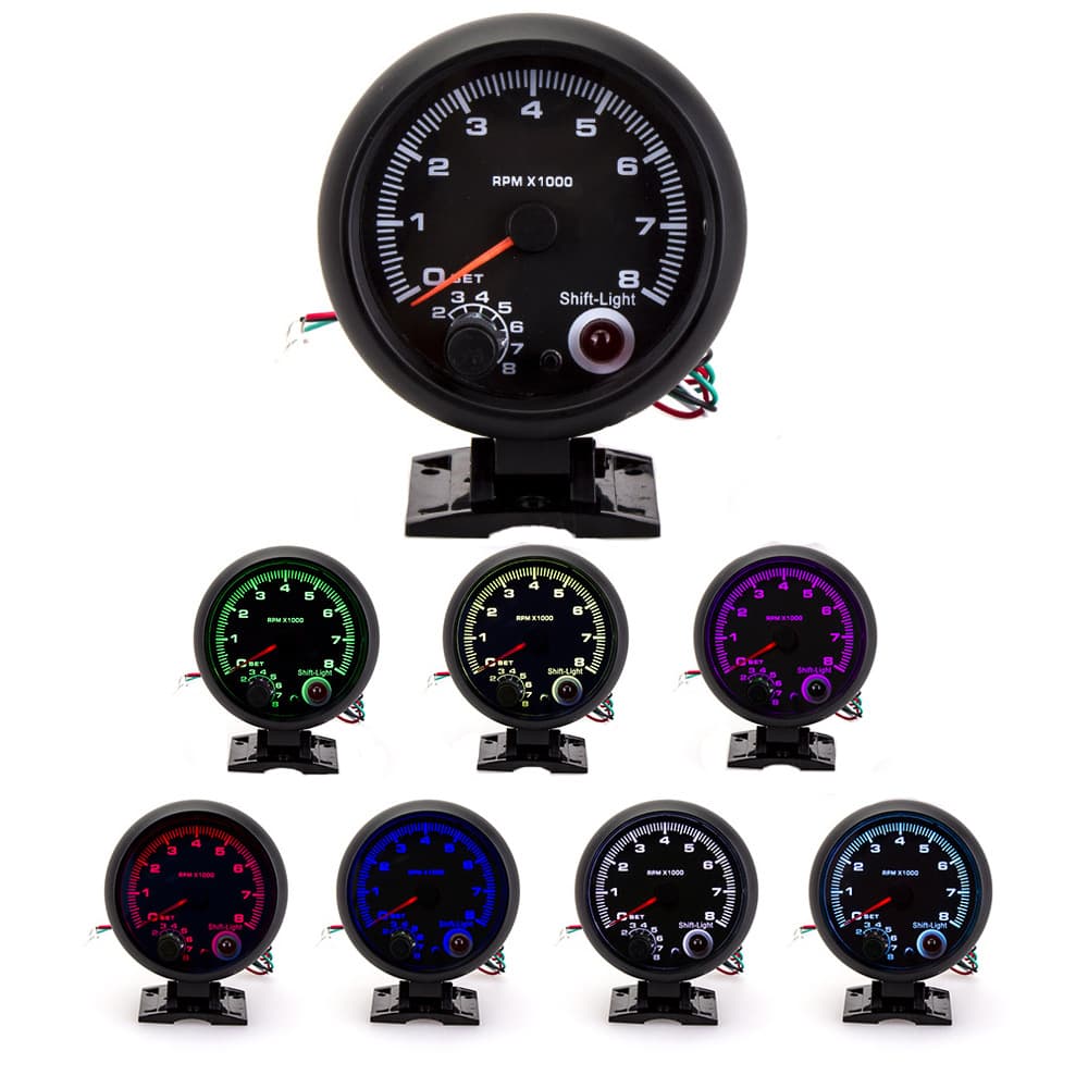95MM Car Instrument 12V Universal Car Tachometer Rainbow Tachometer Car Modification Tachometer