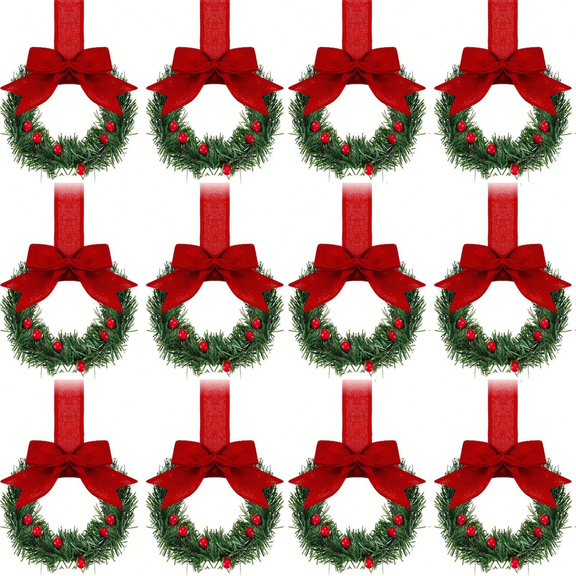 New Cross-border Mini Christmas Wreath with Berries Bow Hanging Ornament, Cabinet Decoration Ribbon Flower Set