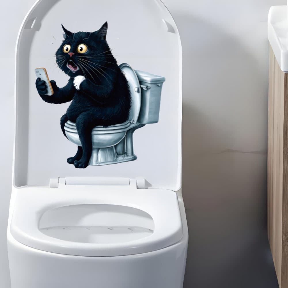 Cross-border popular cartoon cat toilet sticker wall decoration PVC self-adhesive toilet decal bathroom decoration