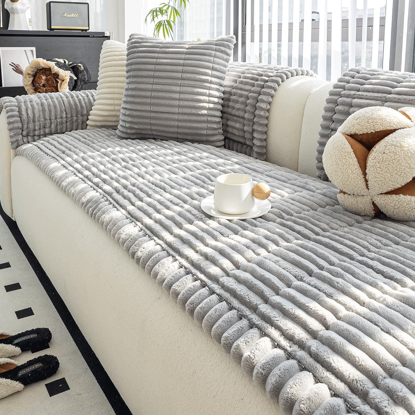 2026 New Corduroy Sofa Cushion Winter Style Simple Living Room Sofa Seat Cushion Non-Slip Sofa Cover Cross-Border Wholesale