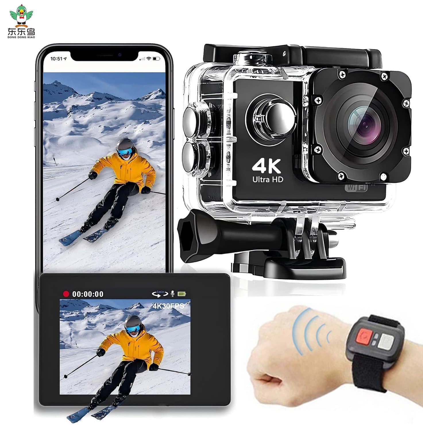 4K HD Action Camera with Remote Control, Outdoor Waterproof Camera for Cycling, Diving, and Underwater Recording