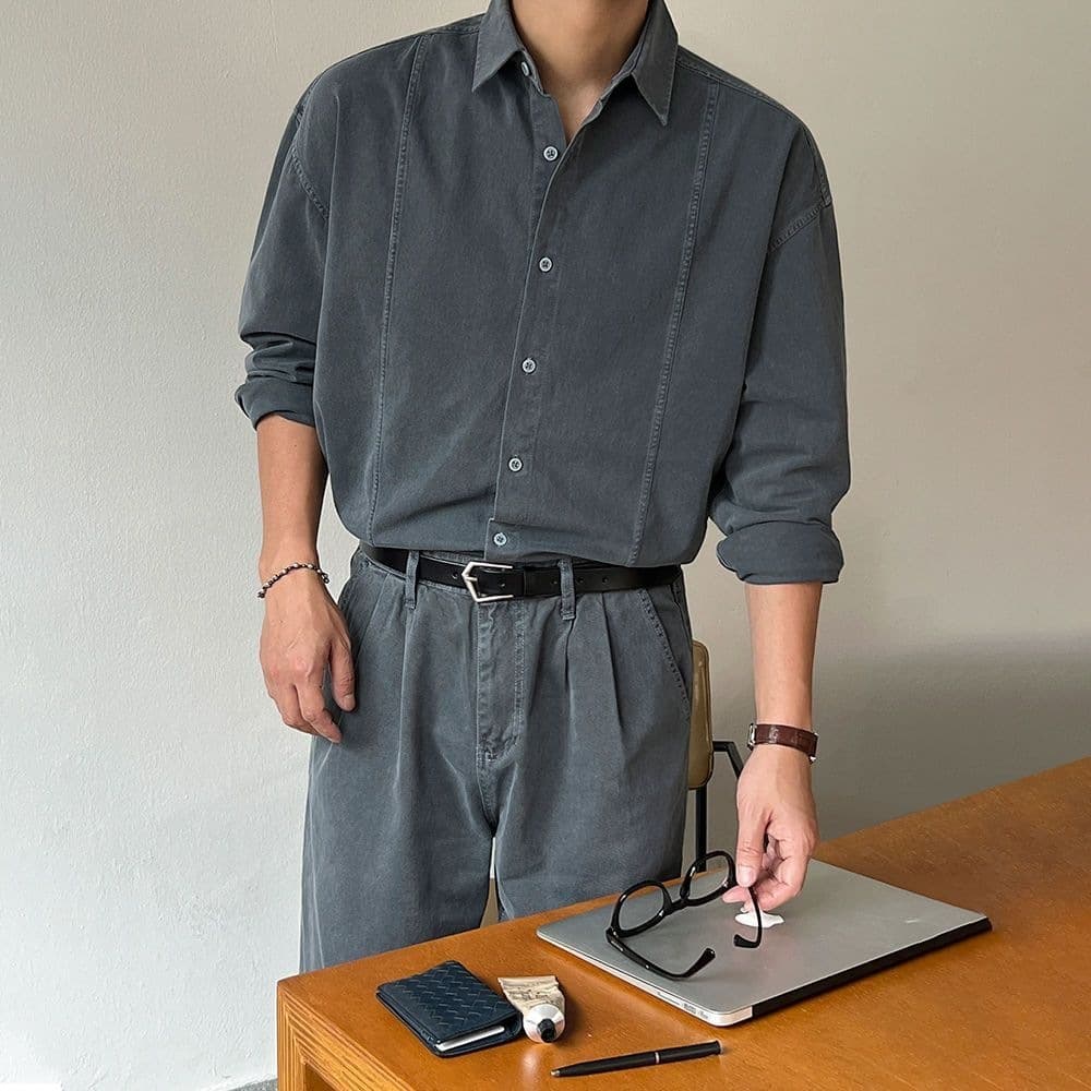 Vintage Washed Casual Shirt for Men Spring Autumn Loose Long Sleeve Shirt Korean Trendy Rogue Denim Jacket Fashion