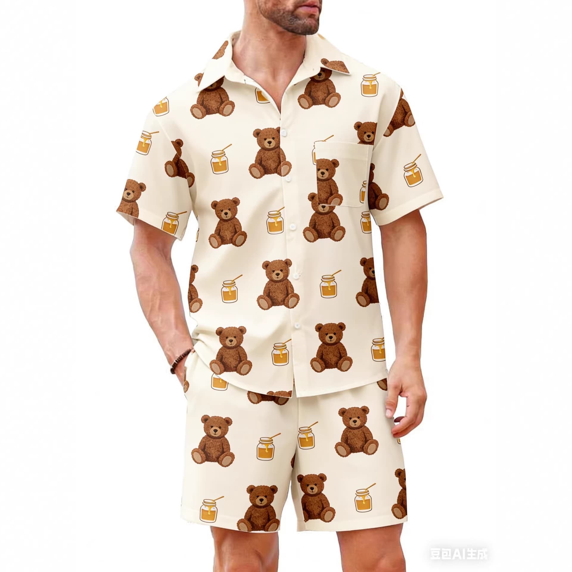 Hawaiian style loose plus size shirt, fun and funny avatar 3D printed beach pants, popular wholesale on Amazon