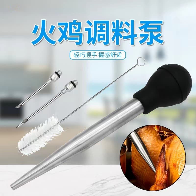 Wholesale BBQ Tools Kitchen Gadgets Turkey Needle Turkey Seasoning Pump Silicone Drip Oil Tube with Cleaning Brush