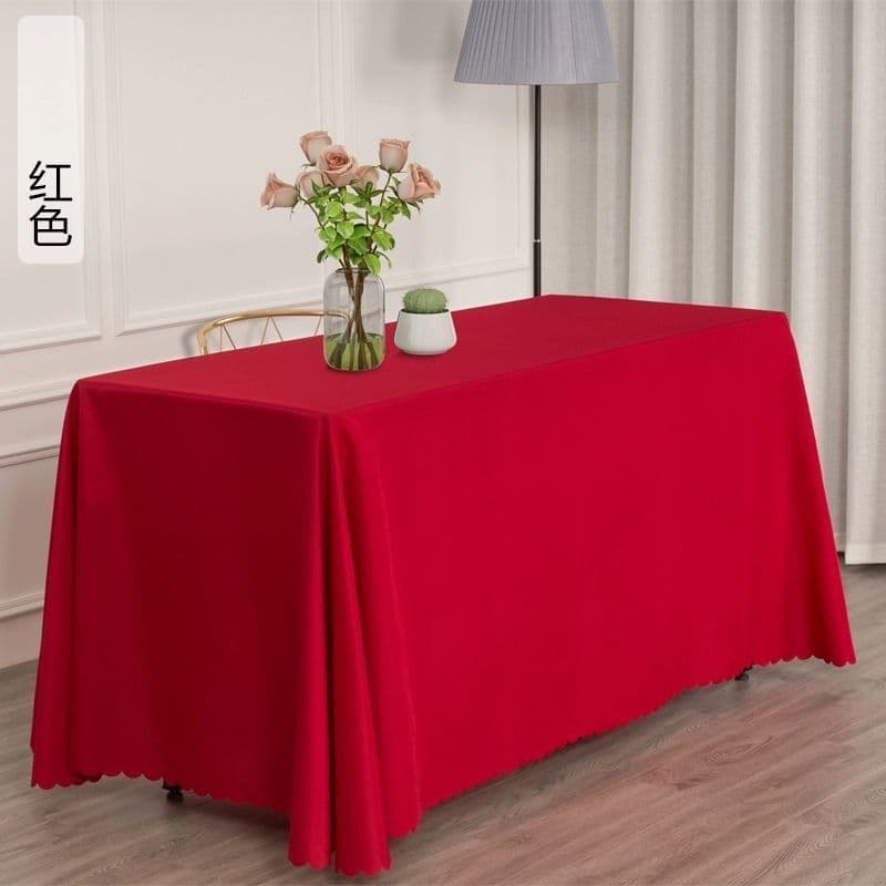 Conference table tablecloth for hotels, offices, exhibitions, and advertising venues. Solid red and white rectangular tablecloth fabric.