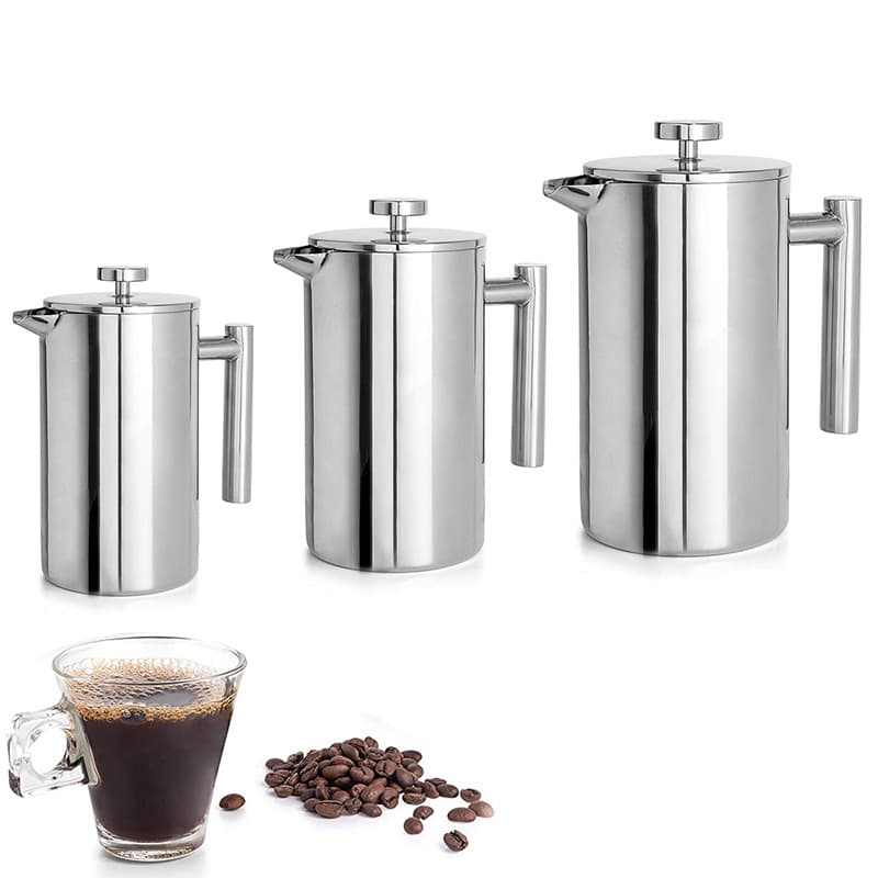 304 Stainless Steel French Press Pour-Over Coffee Pot with Double Filter for Tea and Infusion