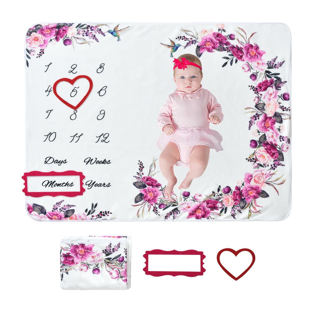 Milestone Digital Month Commemorative Blanket, Flannel Photo Background Blanket, Baby Blanket, Hug Blanket, Photo Blanket