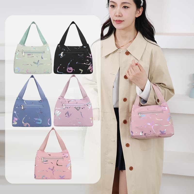 Trendy Printed Ladies Handbag Large Capacity Commuter Lunch Bag Portable Mini Mommy Bag for Work Urban Simple Oxford Cloth Tote Bag