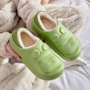 Cloud-like Cotton Slippers Women Plush Cartoon Bear Head Couple Home Fleece Winter Slippers Men Winter Warm Indoor