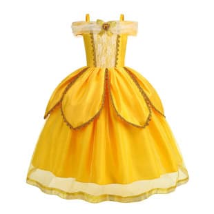 Belle Yellow Tutu Dress Beauty and the Beast Ball Gown Halloween Princess Kids Dress Yellow