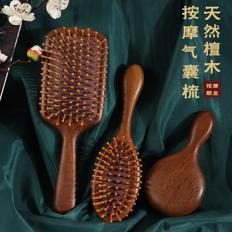 Sandalwood Cushion Comb Anti-Static Fluffy Massage Head Meridian Comb Home Use Women's Special Air Cushion Wood Comb Wholesale