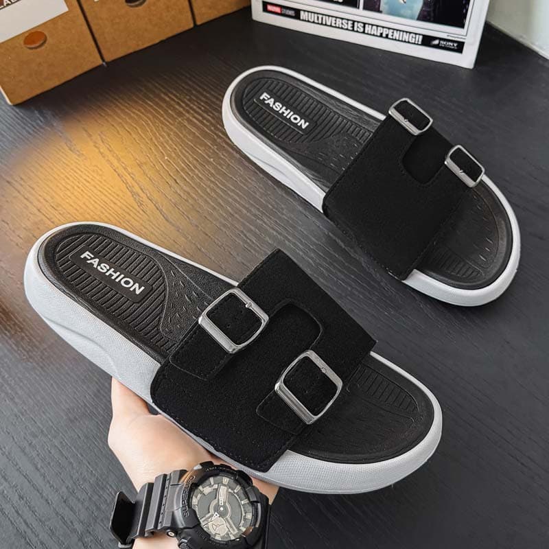 Men's Velvet Korean Style Fashion Adjustable Double Buckle EVA High Elasticity Birken Soft Sole Comfort Slide Sandals