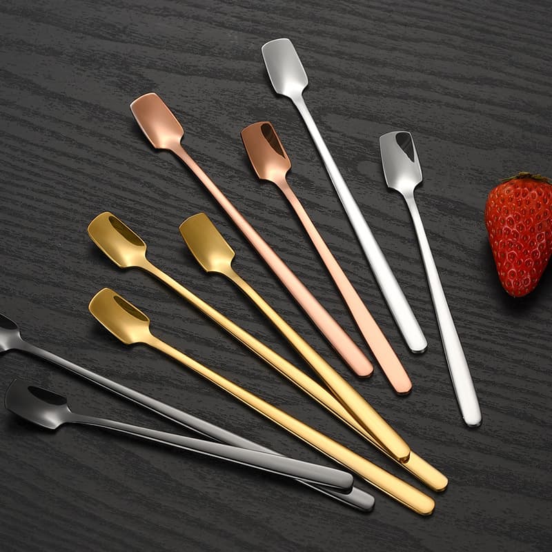 Gold Color Stainless Steel 304 Long Handle Square Head Coffee Stirring Spoon Bar Ice Spoon Mug Gift Spoon Minimalist Polishing