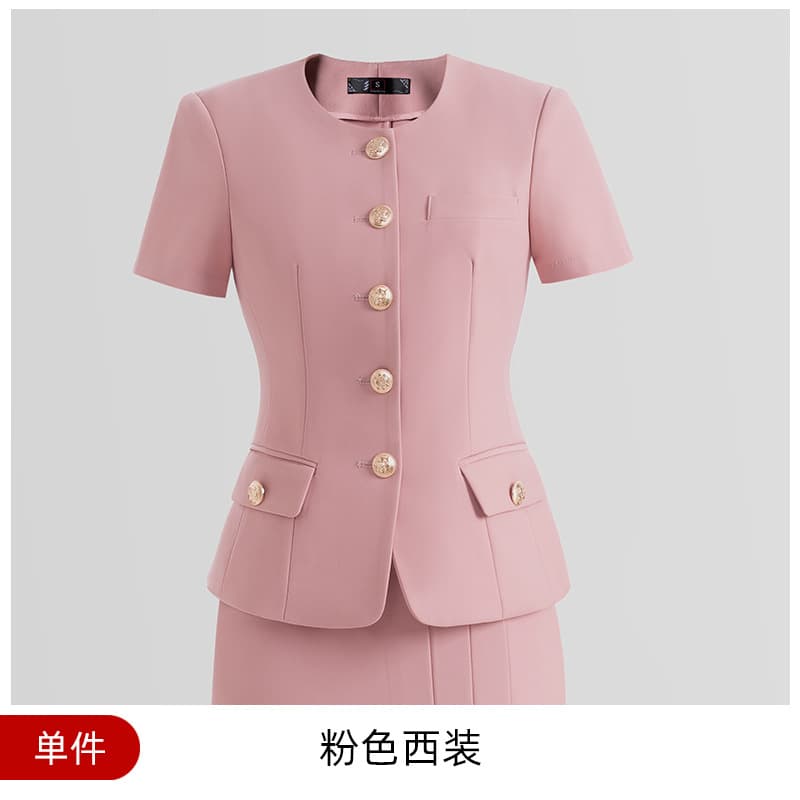 Women's Short-Sleeve Blazer Set with Skirt for Summer, College Student, Teacher Qualification Interview, Commuter, Formal Wear, OL Professional Suit