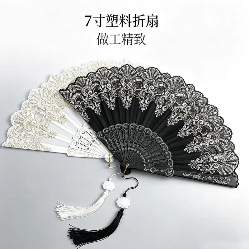 New Chinese style lace folding fan retro Chinese style dance fan folding fan women's antique cheongsam accessories fan plastic