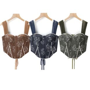 Chinese-style Camisole Top for Women 2025 New Summer Outerwear Jacquard Corset Lace-up Bustier Top