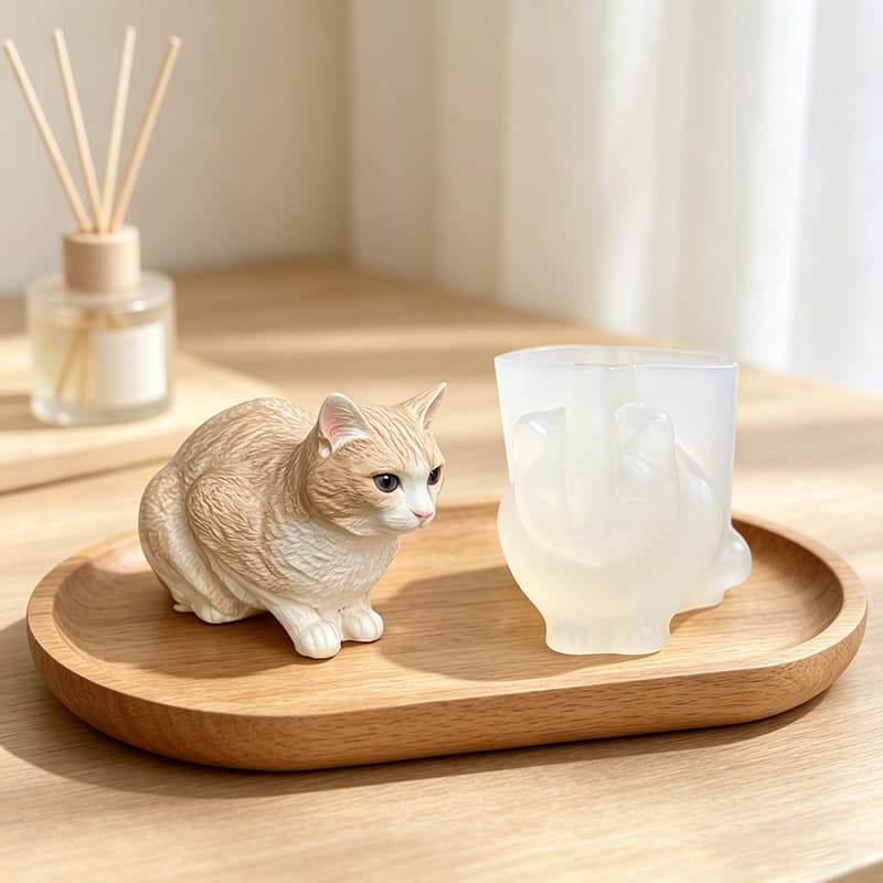 Curled Up Sitting Kitten Scented Candle Silicone Mold DIY Cat Diffuser Gypsum Home Epoxy Resin Decoration Mold