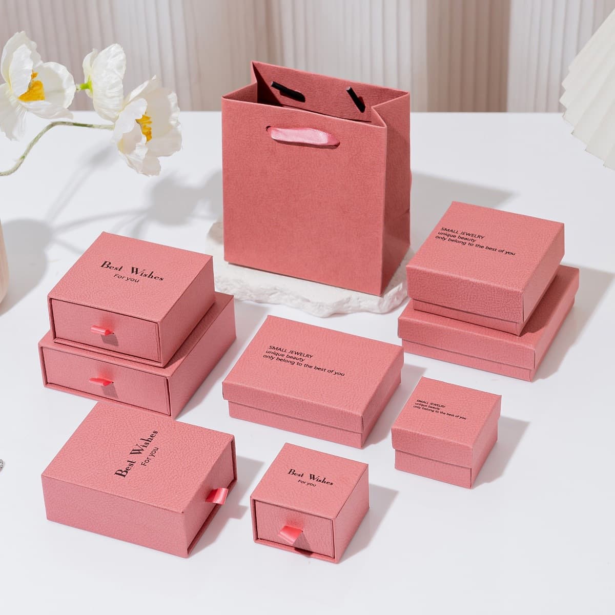 Factory wholesale cherry blossom pink drawer box heaven and earth cover necklace earrings ring jewelry jewelry box jewelry gift box