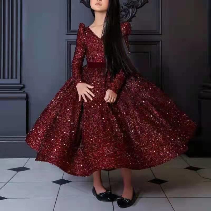 Foreign Trade Girls Formal Dress Princess Dress 2025 New Stylish Sequin Flower Girl Runway Piano Performance Costume Wholesale