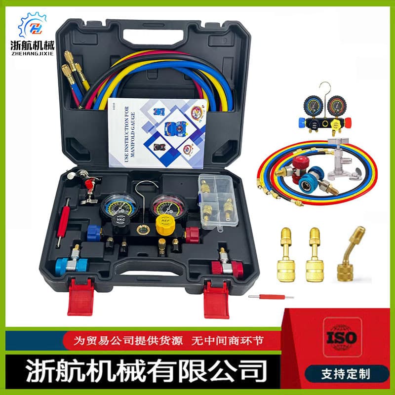 R134a refrigerant meter 4-way air conditioning manifold instrument cluster is suitable for R134A R410A and R22 refrigerants