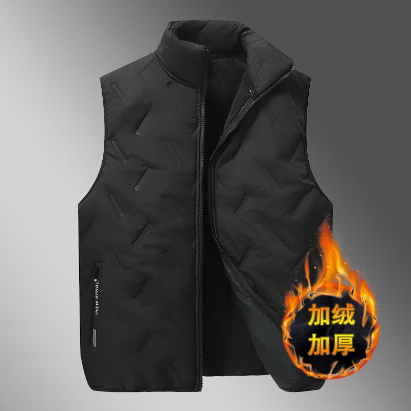 Men's vest, autumn and winter, fleece-lined, thickened, cotton-padded jacket, warm, plus size, cotton vest, wearable as outerwear.