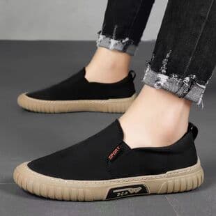 Spring and Summer New Canvas Shoes for Men, Casual Slip-On Driving Shoes, Comfortable and Breathable Leisure Shoes