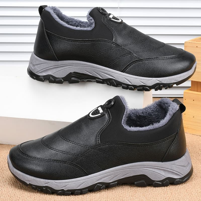 Fashion Leather Boots 2025 Winter New Thickened Warm Snow Boots for Middle-aged and Elderly Outdoor Casual Thick Sole Lazy Boots