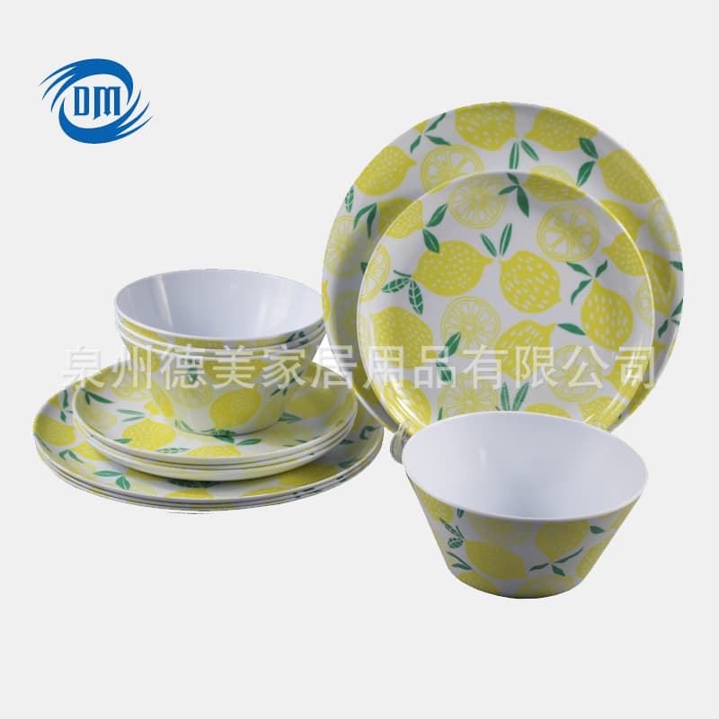12-piece melamine lemon plate, bowl, and cup tableware set 3pcs MELAMINE tableware set for camping