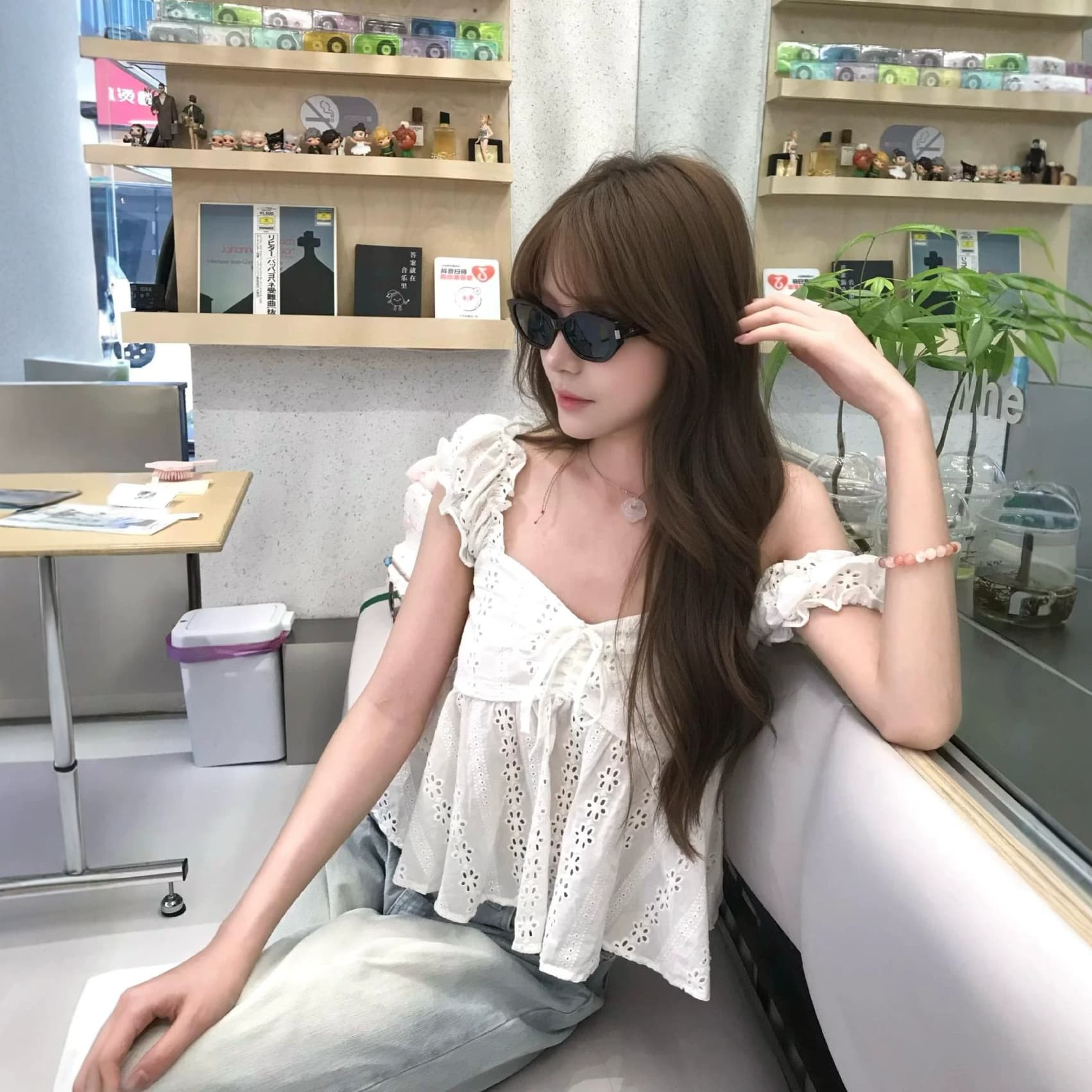 Korean girly style hollow jacquard suspenders women's summer new style fungus shoulder straps loose fashionable age-reducing temperament tops