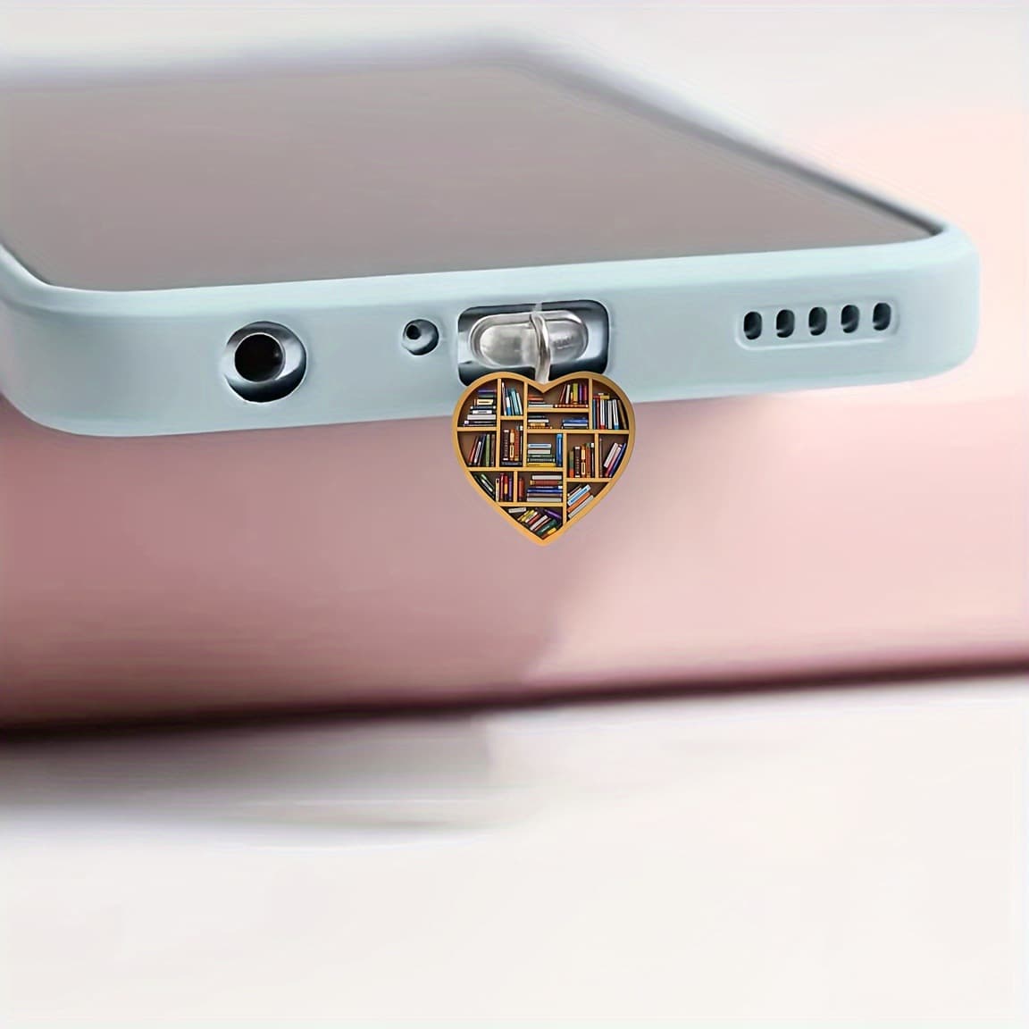 Acrylic Valentine's Day Theme Heart-Shaped Book Stand Phone Dust Plug Compatible with Oval Interface Port Decoration