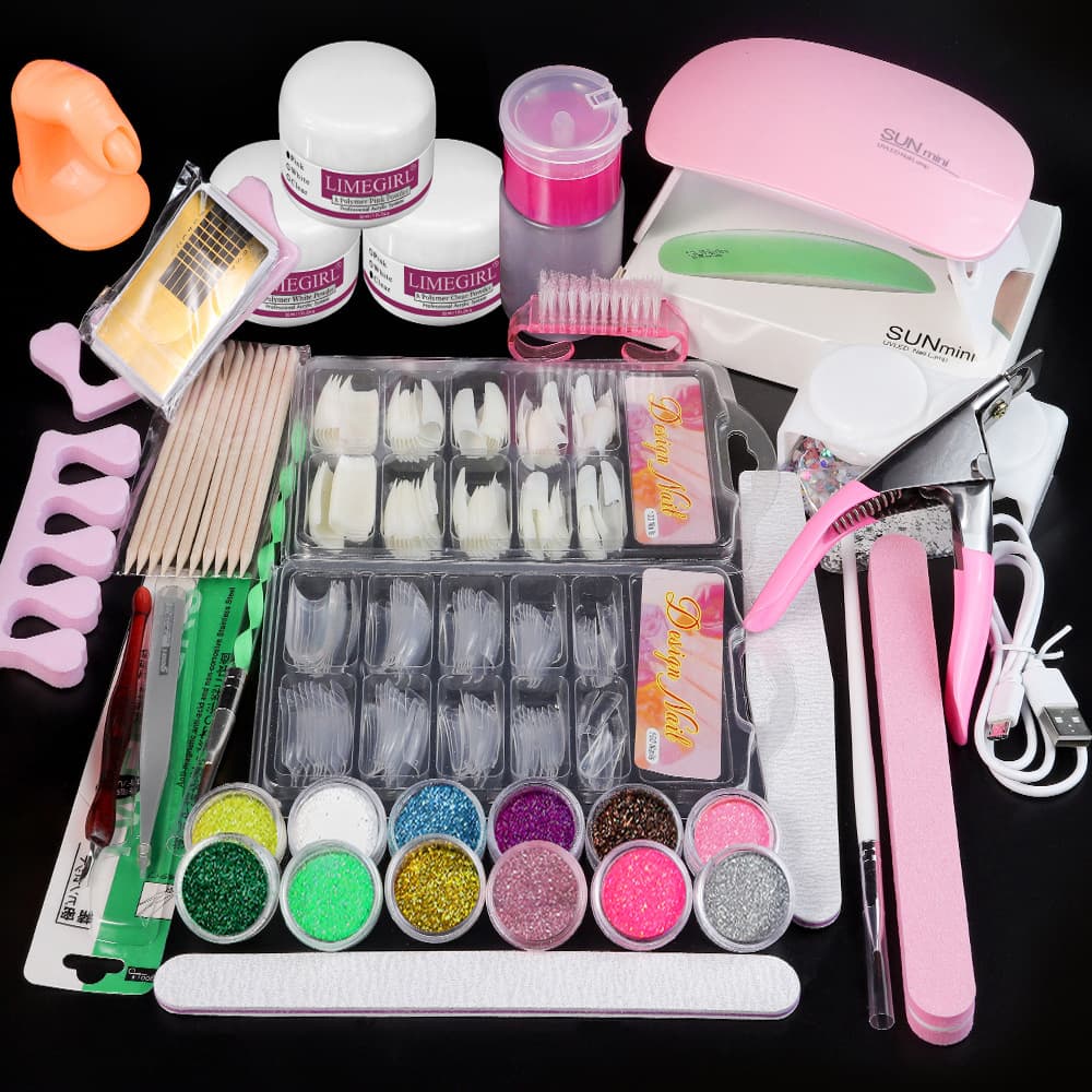 Manicure set manicure crystal powder white powder transparent set 12 colors glitter French manicure beginners home learning complete set