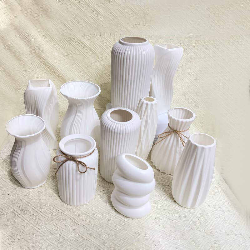 Cross-border Drop Shipping Nordic Style Faux Ceramic Plastic Vase Creative Home Decoration Ornament Living Room Flower Arrangement Premium Look
