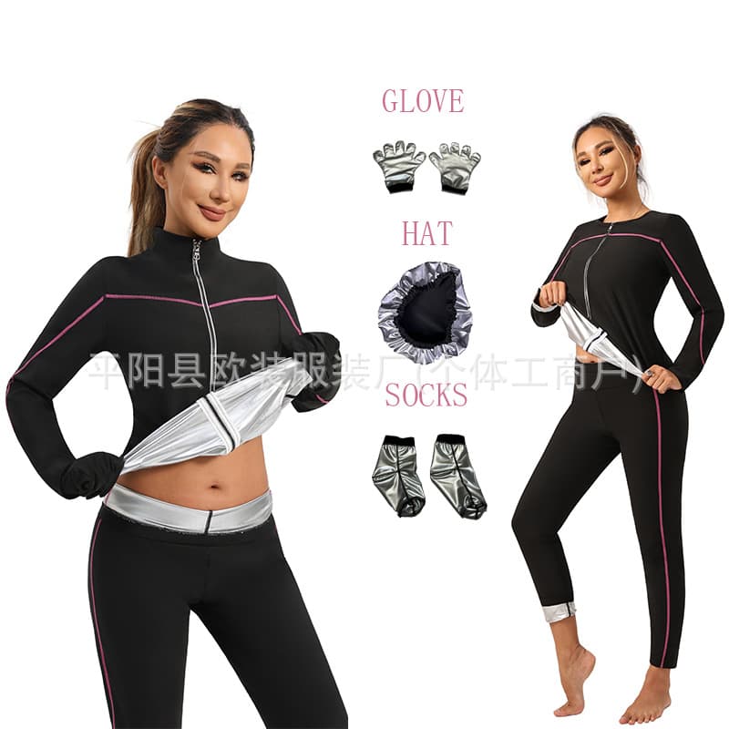 Cross-border Sweat Suit High-Waist Tummy Control Leggings Yoga Set Long-Sleeve Zipper Fitness Sweat-Proof Clothing