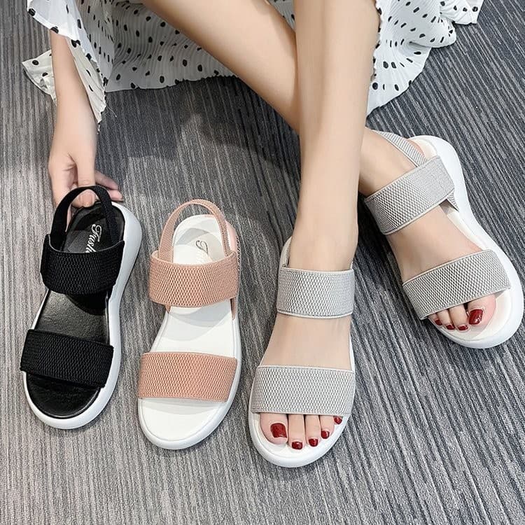 Women's Sporty Sandals Elastic Summer New Style Student Flat Outer Wear Fairy Style Roman Beach Shoes