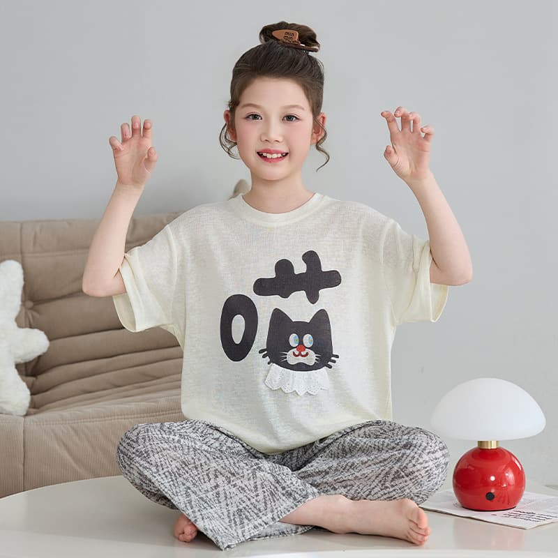 Children's Girls Pajamas Spring and Summer Thin Two-Piece Set Teenage Girls Home Wear Trending Viral Hot Style