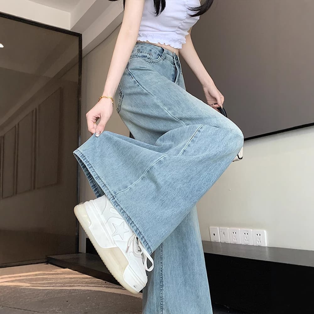 Plus Size Loose Wide-Leg Jeans for Women 2025 Summer Thin Style Flowing Straight High-Waist Slimming Floor-Length Pants