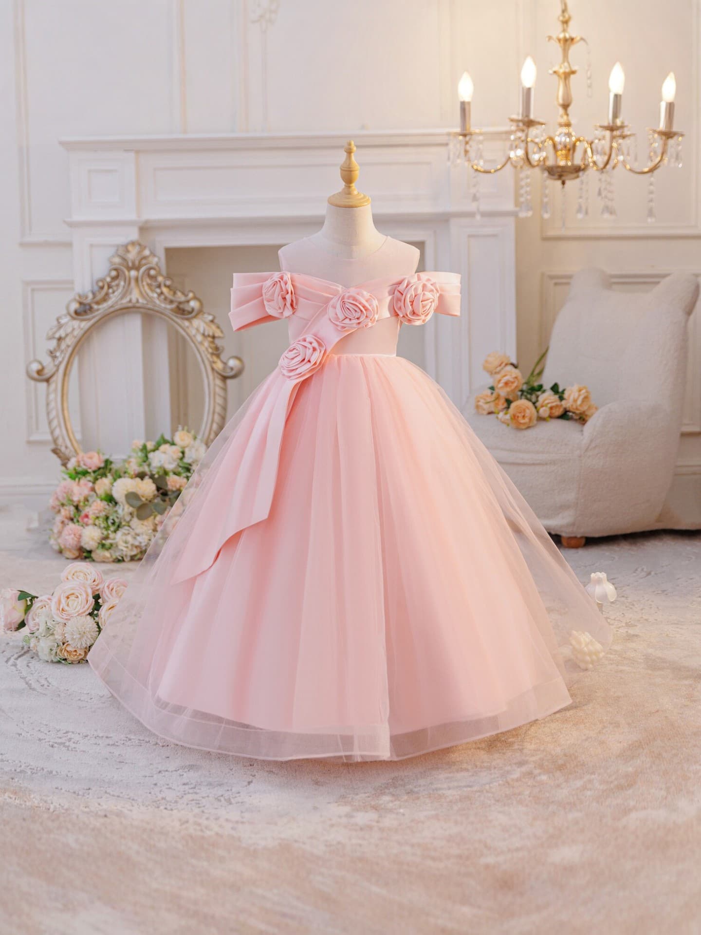 Girls Princess Dress Tutu Skirt Floral Gown Birthday Party Performance Dress New Kids Formal Dress