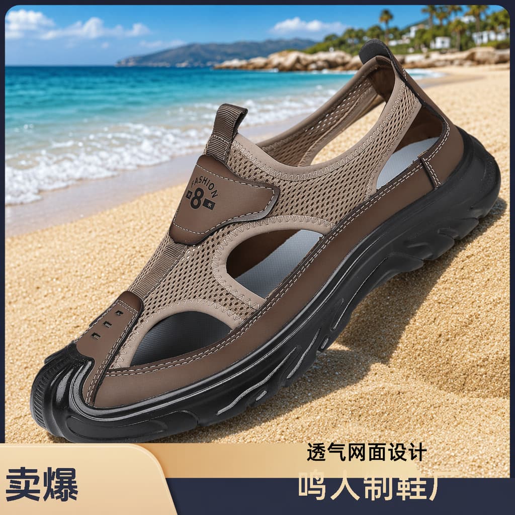 Men's outdoor beach shoes non-slip casual men's shoes mesh hollow wading clogs summer PVC men's sandals