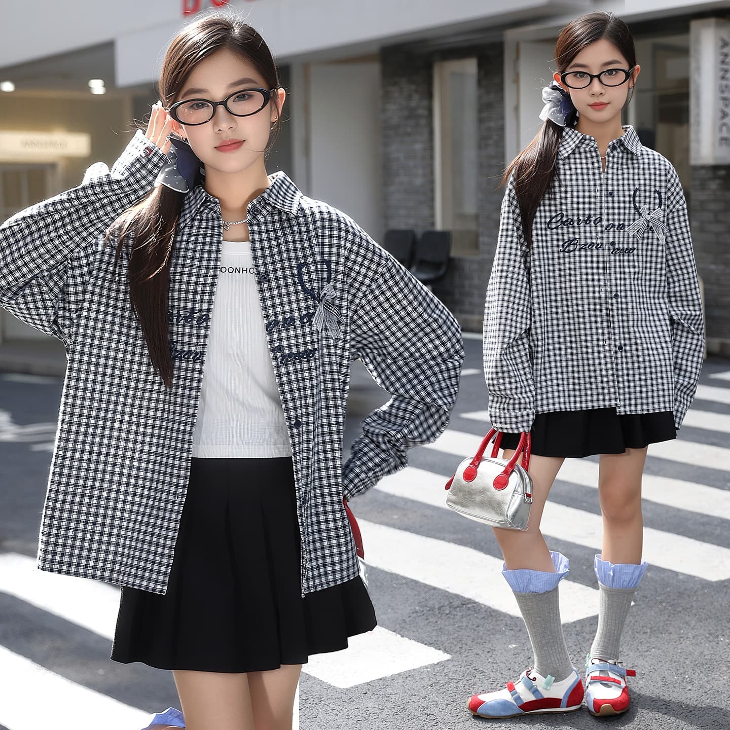 Teen Girls Long Sleeve Shirt Spring Autumn Medium Large Loose Plaid Shirt for High School Students